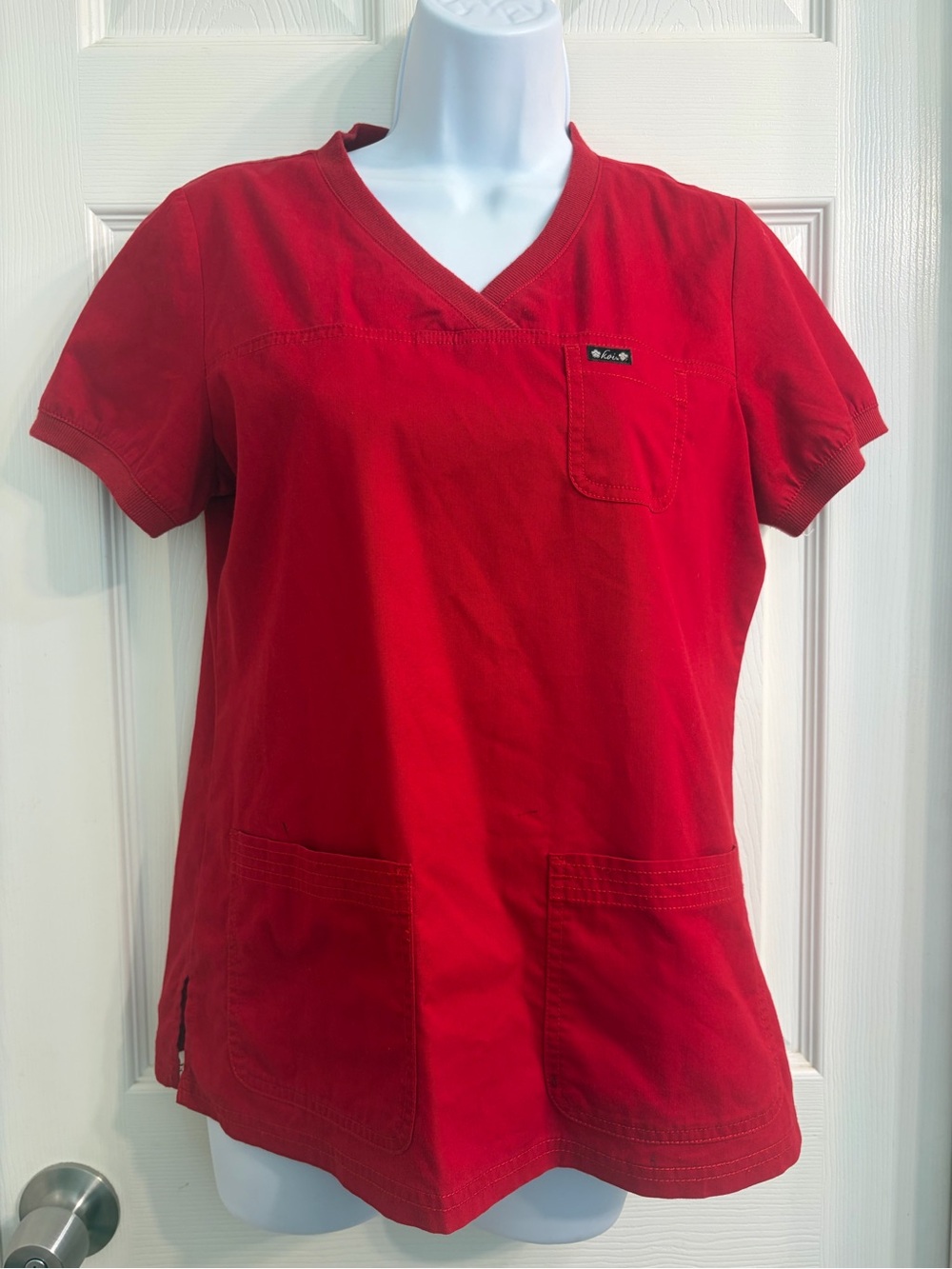 koi Red V-Neck Short Sleeve Scrub Top